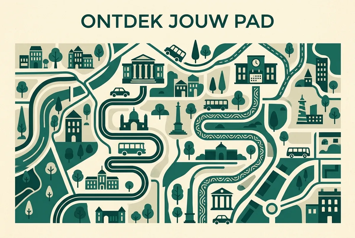 Vlak infographic met twee paden naast elkaar: een tijdelijke expositie inbegrepen bij het standaardticket tegenover een expositie met een eigen apart tijdslot, alleen generieke labels zonder prijzen zichtbaar