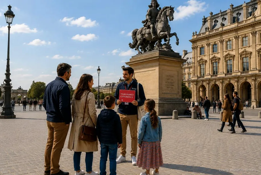 Gezin met kinderen op een privé rondleiding door het Louvre museum met gereserveerde entree