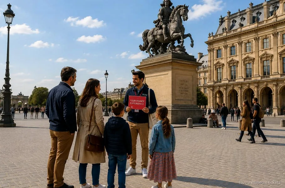 Family with children on a private guided tour of the Louvre Museum with reserved entry